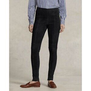 NWT Polo Ralph Lauren Lambskin Suede Zip Legging Pants Dark Gray Womens $998 - M